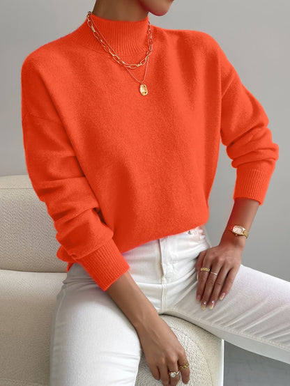 Pullover trui met mock neck en drop voor dames – LUMENWEAR - Glamorix