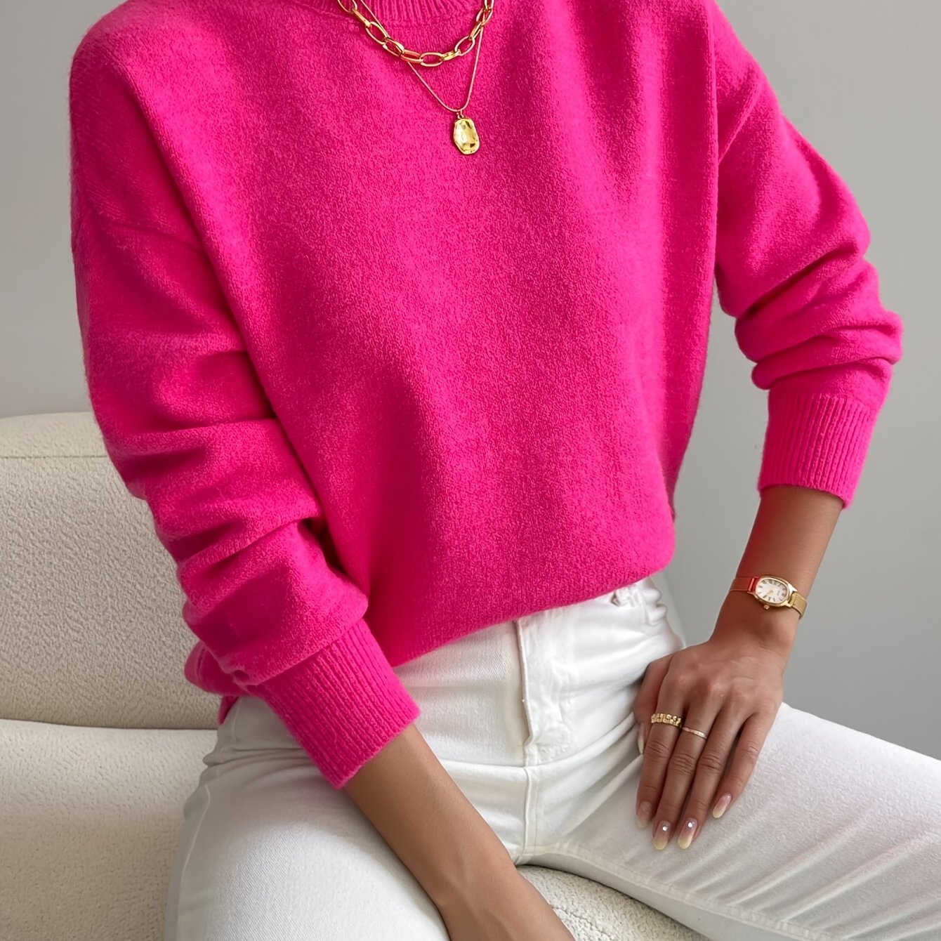 Pullover trui met mock neck en drop voor dames – LUMENWEAR - Glamorix