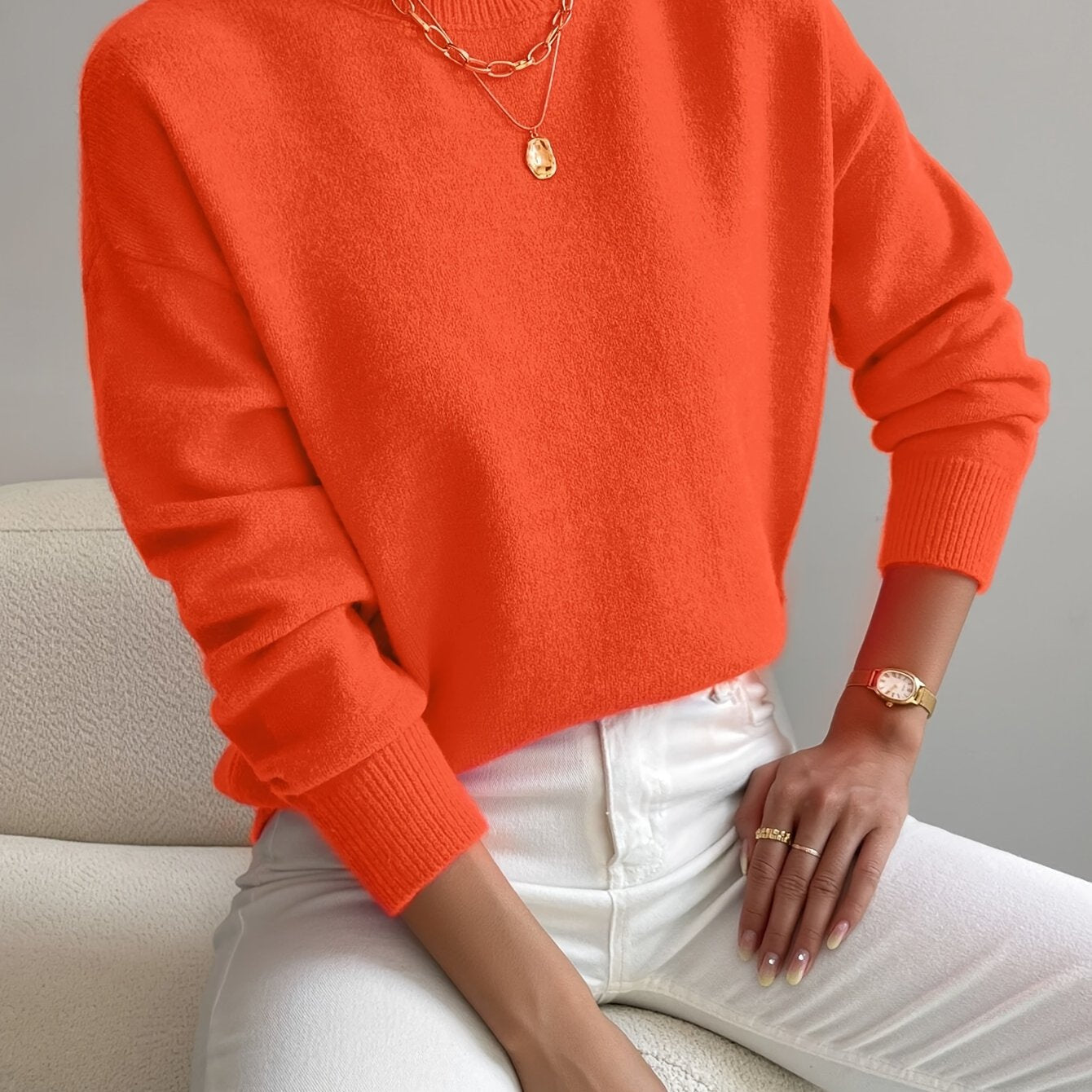 Pullover trui met mock neck en drop voor dames – LUMENWEAR - Glamorix