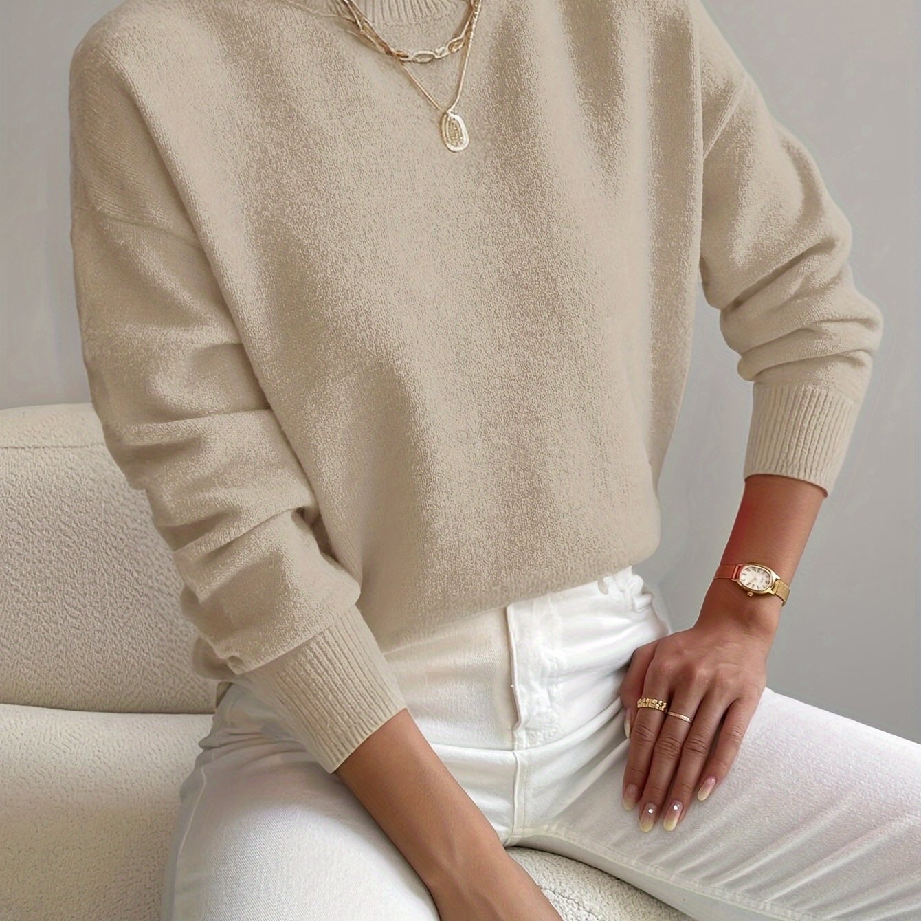 Pullover trui met mock neck en drop voor dames – LUMENWEAR - Glamorix