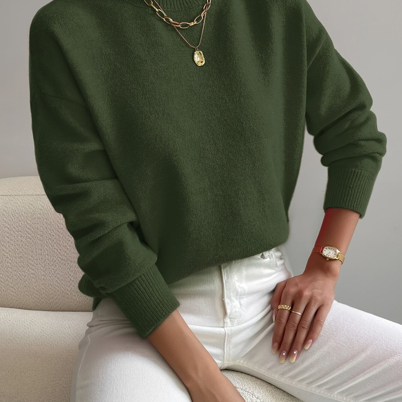 Pullover trui met mock neck en drop voor dames – LUMENWEAR - Glamorix