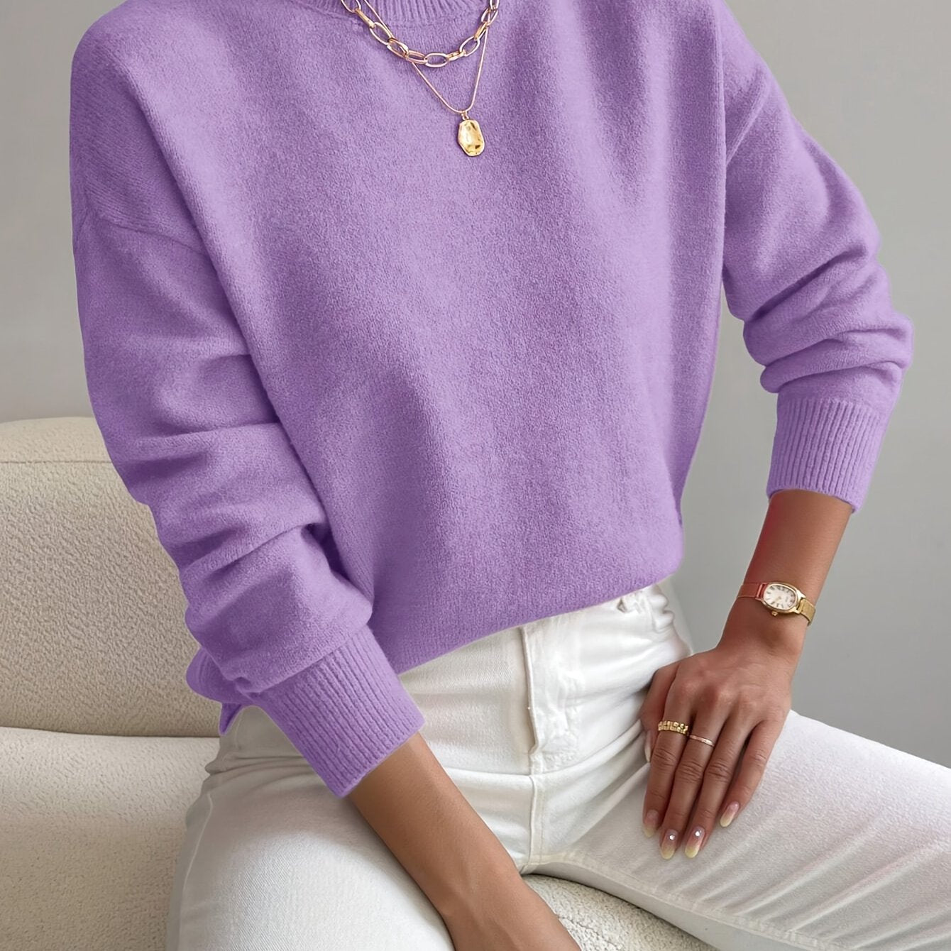 Pullover trui met mock neck en drop voor dames – LUMENWEAR - Glamorix