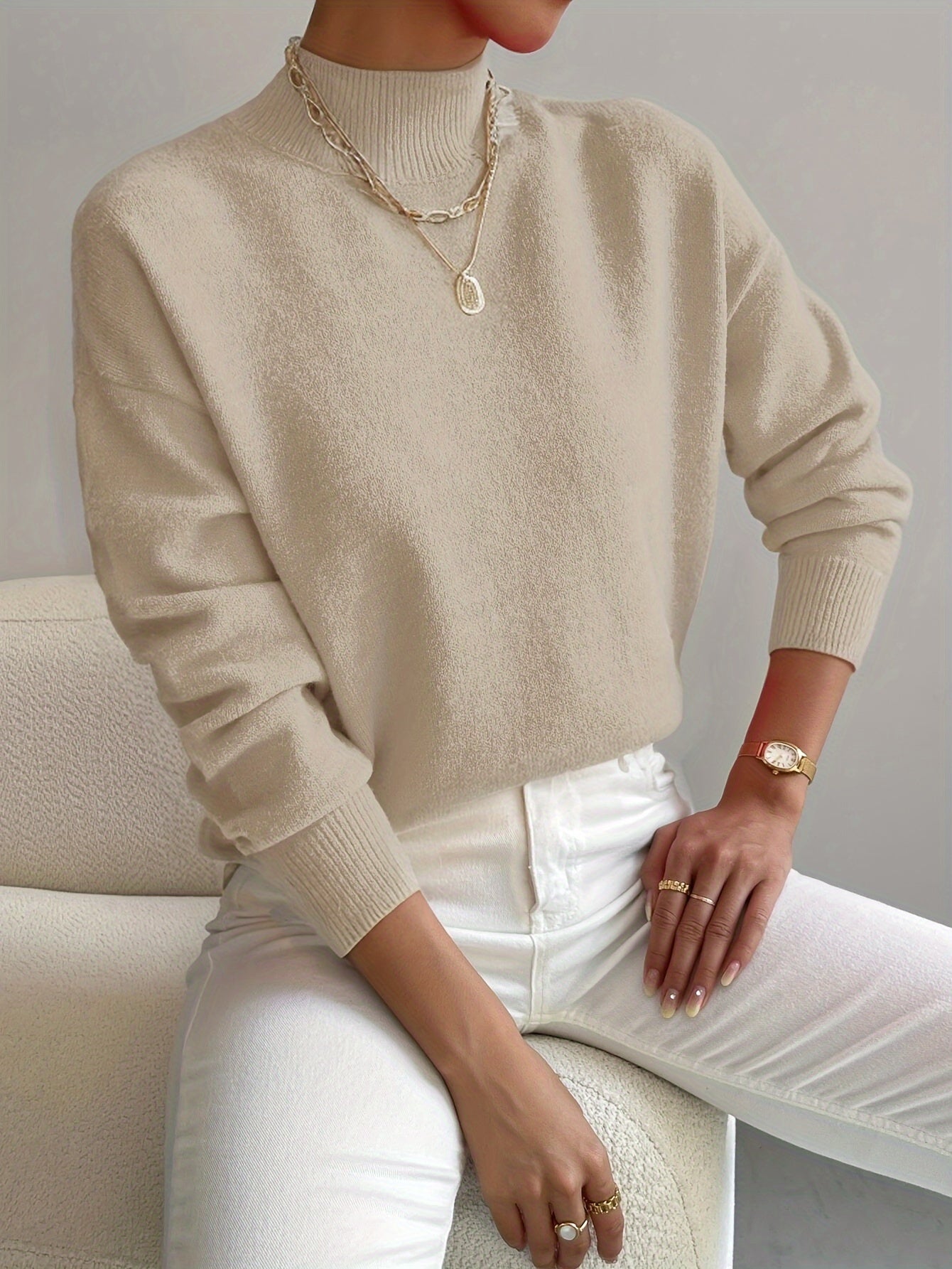 Pullover trui met mock neck en drop voor dames – LUMENWEAR - Glamorix