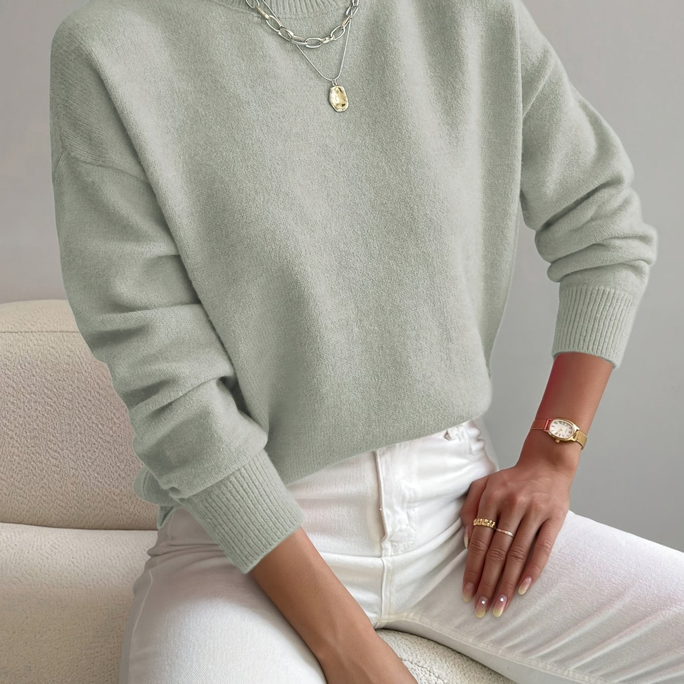 Pullover trui met mock neck en drop voor dames – LUMENWEAR - Glamorix
