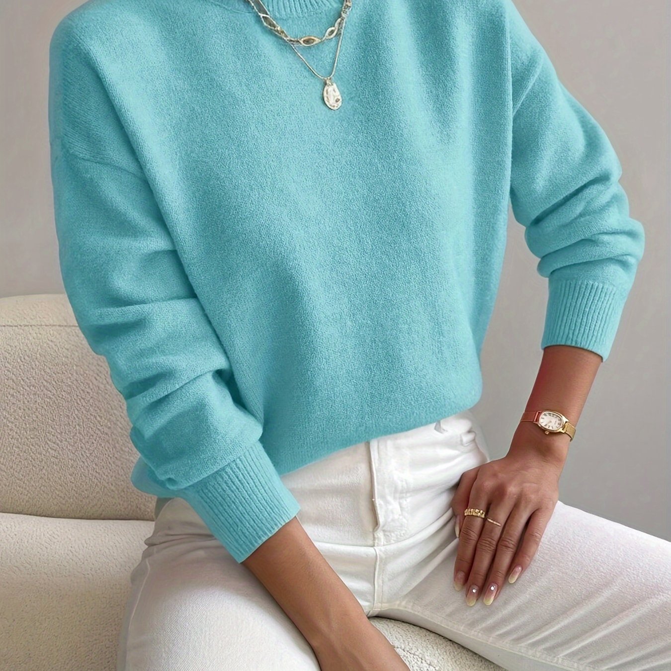 Pullover trui met mock neck en drop voor dames – LUMENWEAR - Glamorix