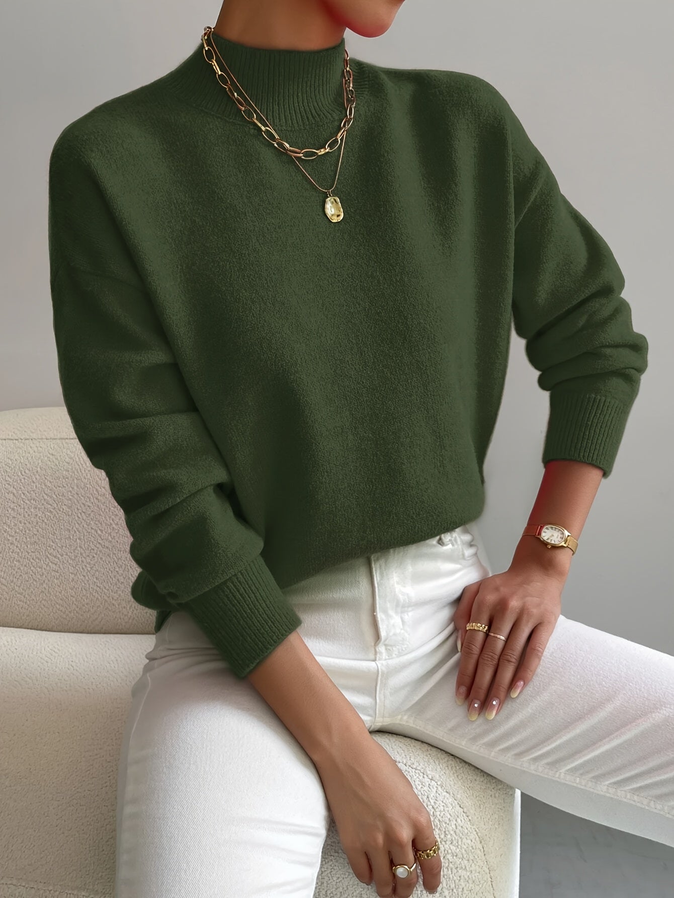 Pullover trui met mock neck en drop voor dames – LUMENWEAR - Glamorix
