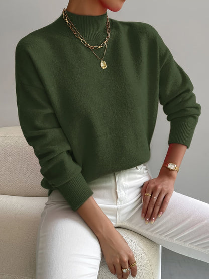 Pullover trui met mock neck en drop voor dames – LUMENWEAR - Glamorix