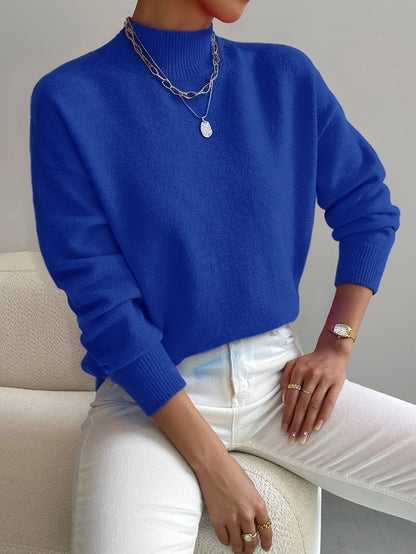 Pullover trui met mock neck en drop voor dames – LUMENWEAR - Glamorix