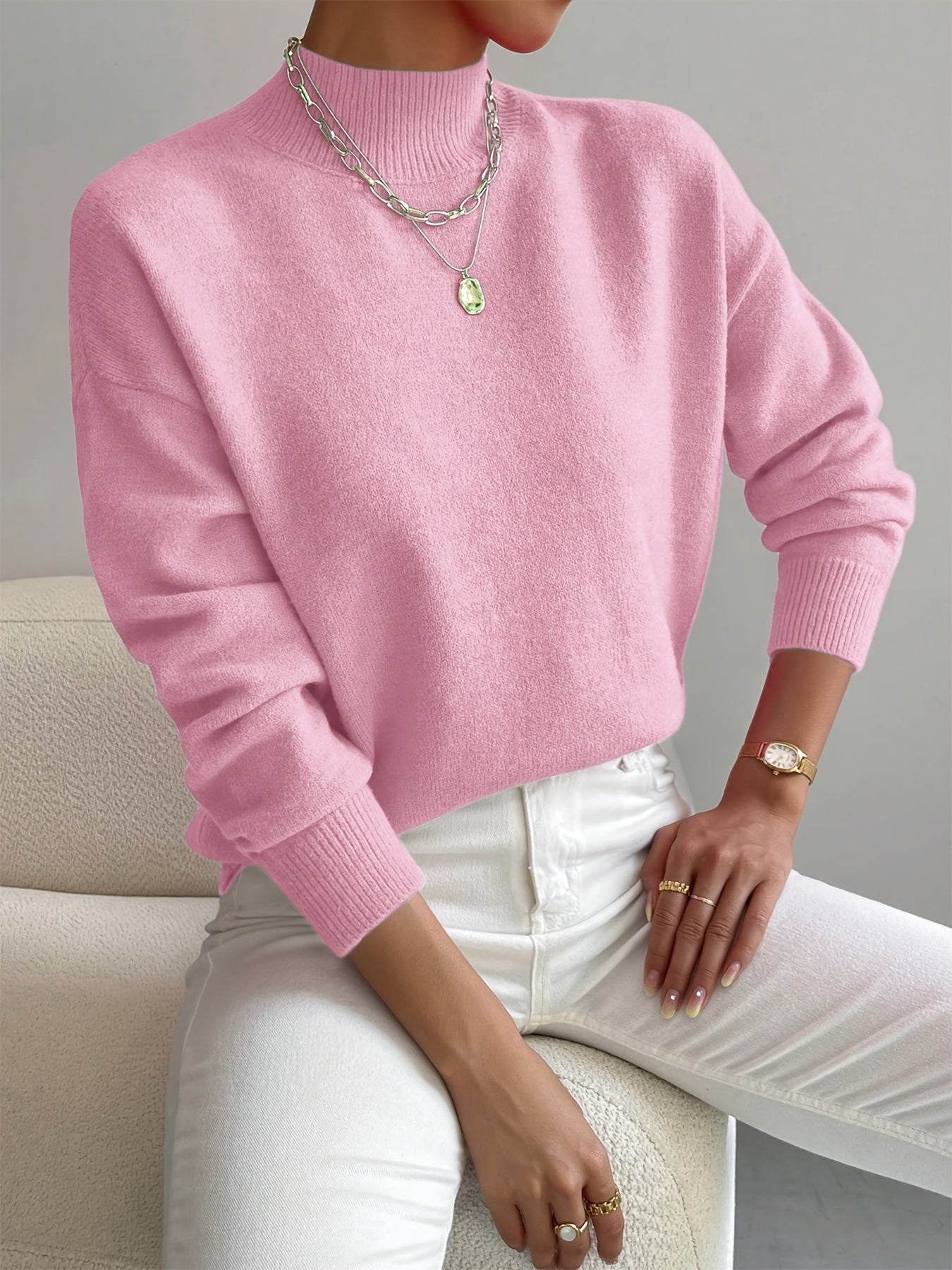 Pullover trui met mock neck en drop voor dames – LUMENWEAR - Glamorix