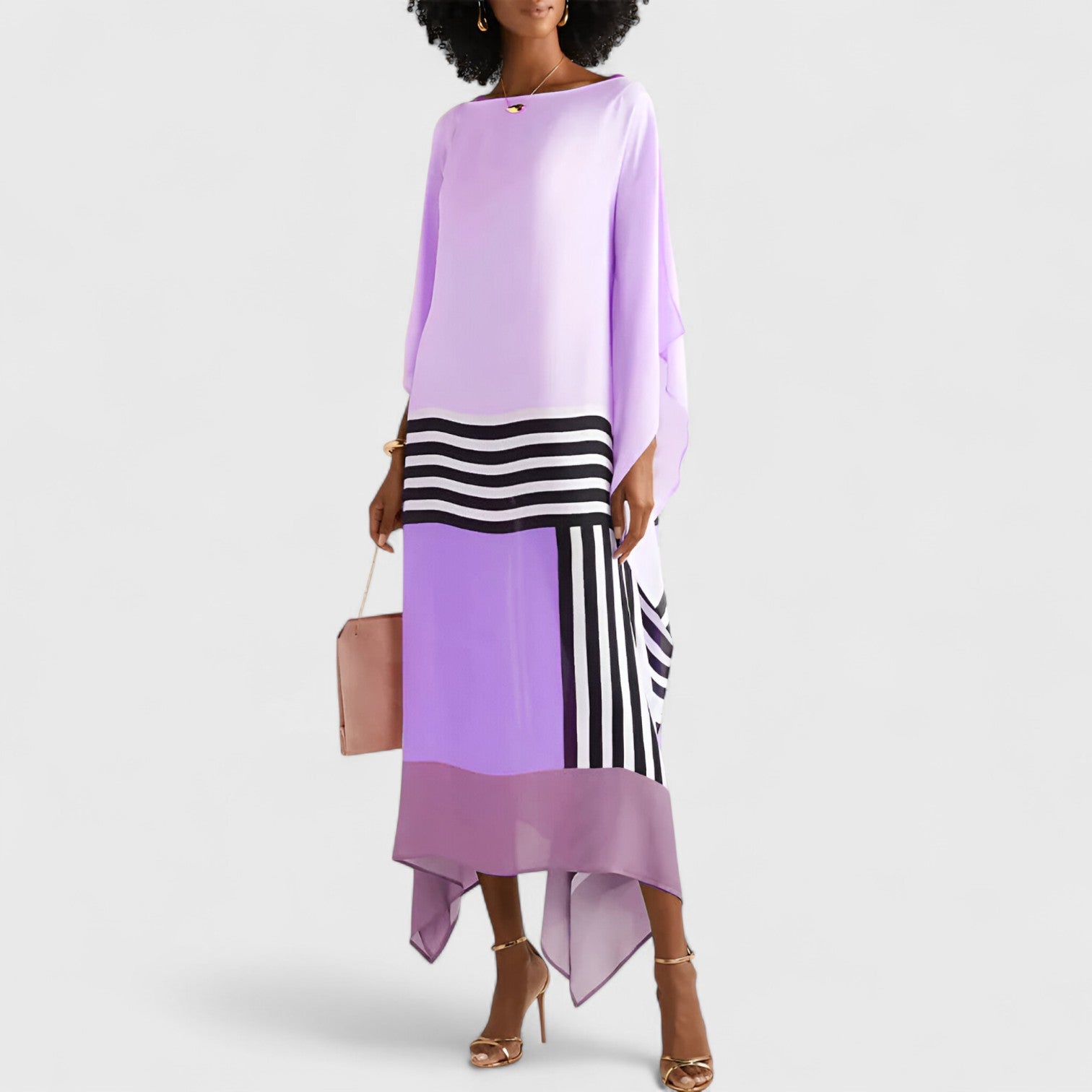 Vloeiende damesjurk met kaftan-snit en asymmetrische zoom – AYLA DRIFT - Glamorix