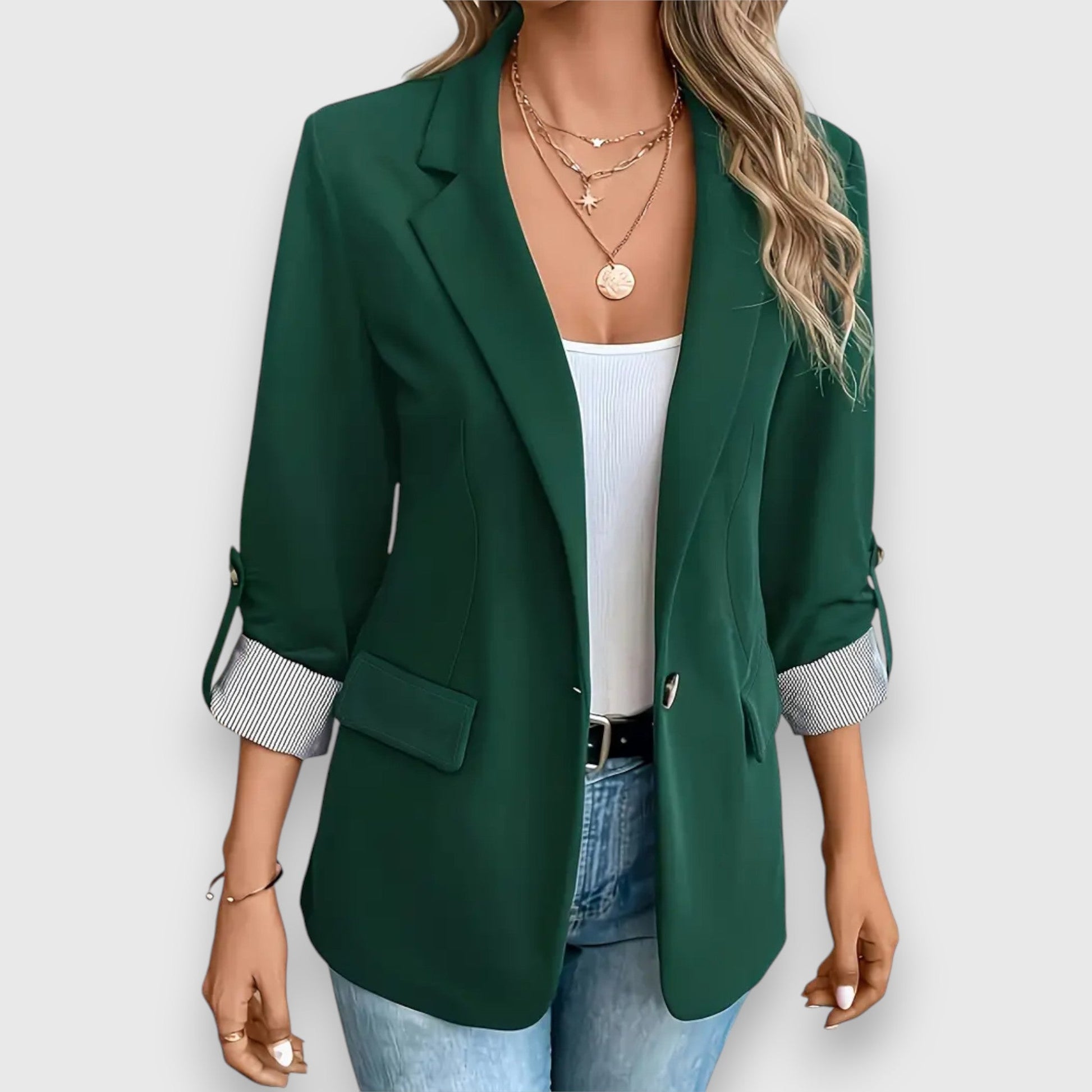Elegante damesblazer met opgerolde mouwen en relaxte pasvorm – SOLENE BLAIR - Glamorix