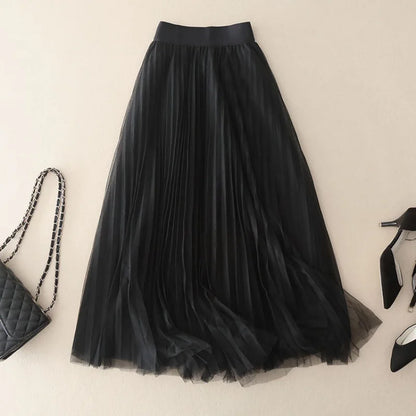 LUCIA - Soepel vallende geplooide mesh maxi-rok voor dames