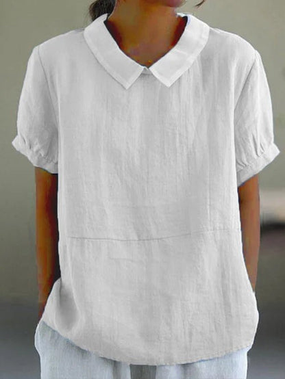 Lichte dames blouse met ronde hals en korte mouwen – ELIORA BLOOM - Glamorix