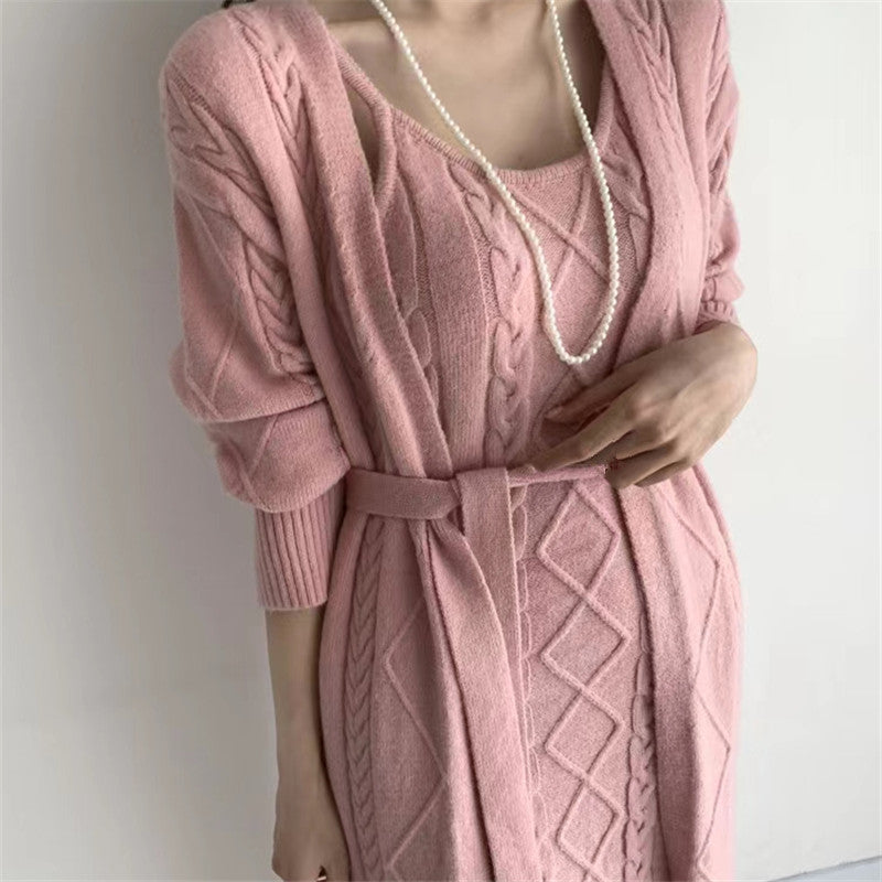 SOPHIA - Gebreide maxi-jurk met bijpassend vest voor vrouwen