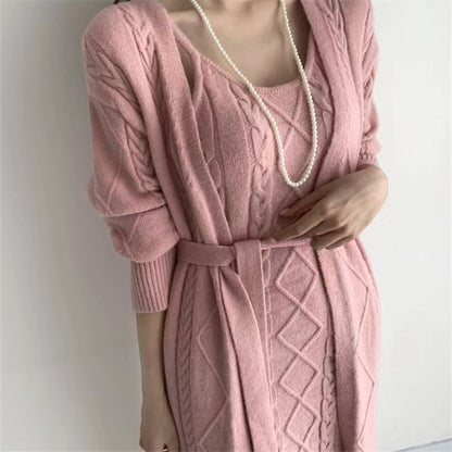 SOPHIA - Gebreide maxi-jurk met bijpassend vest voor vrouwen