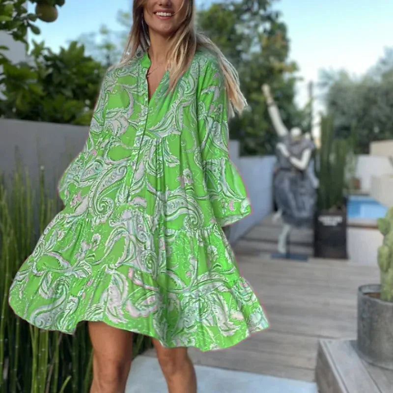 Vrouwen - Korte Zomerjurk - Losvallend Silhouet - Speelse Print - Zomergeluk - Glamorix