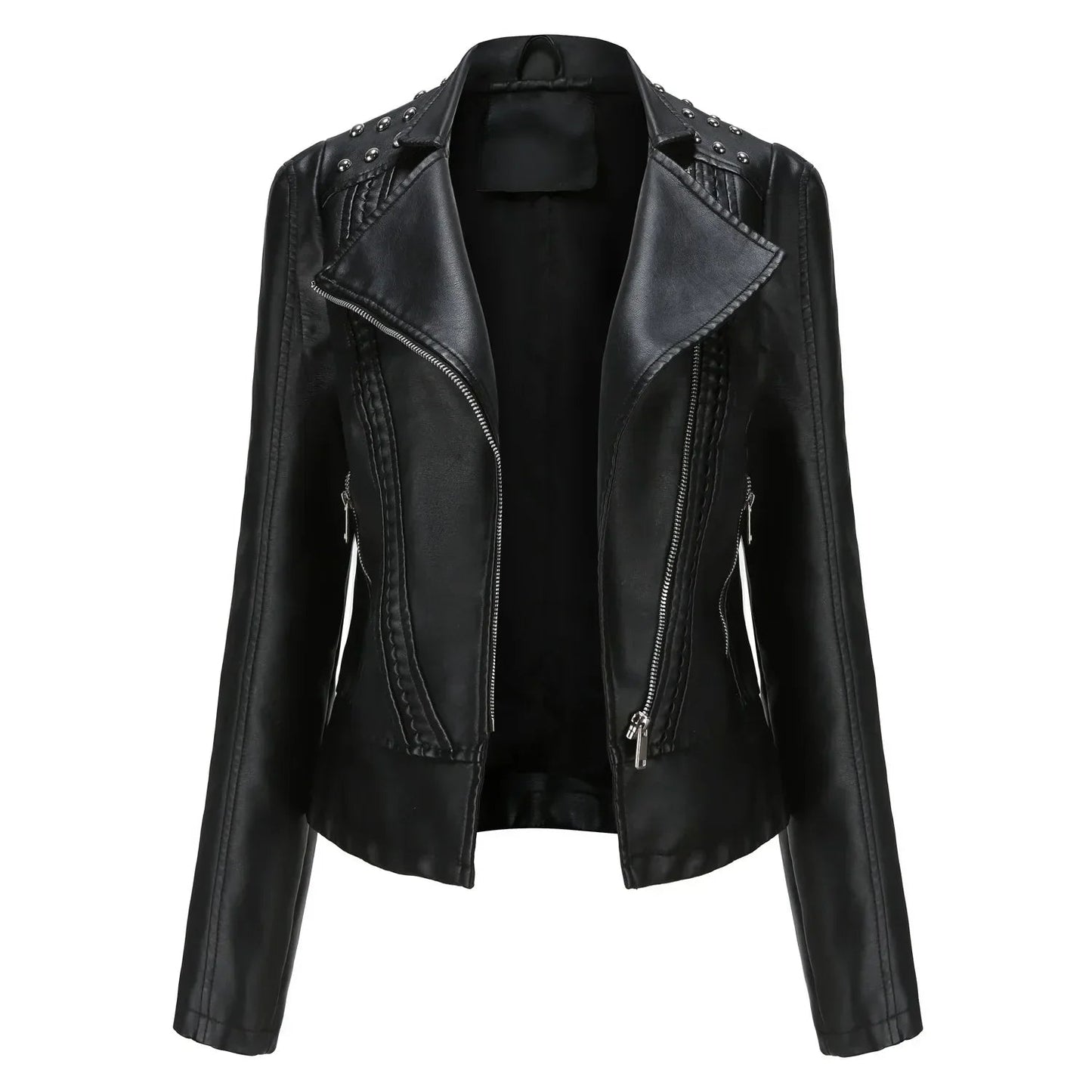 DOUTZEN - Chaqueta de cuero slim con estilo para mujeres - Glamorix