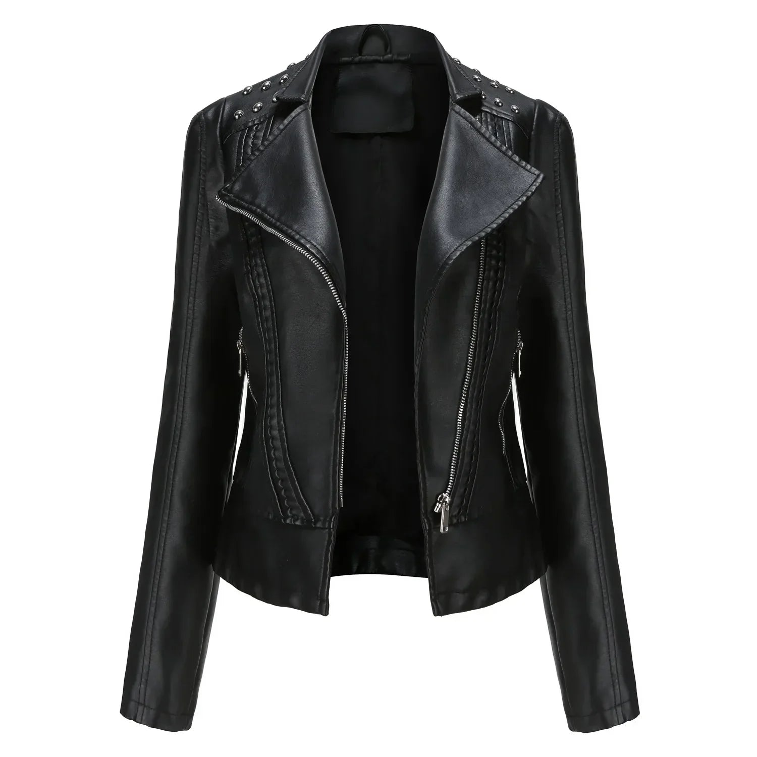 DOUTZEN - Chaqueta de cuero slim con estilo para mujeres - Glamorix