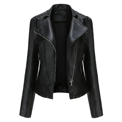 DOUTZEN - Chaqueta de cuero slim con estilo para mujeres - Glamorix