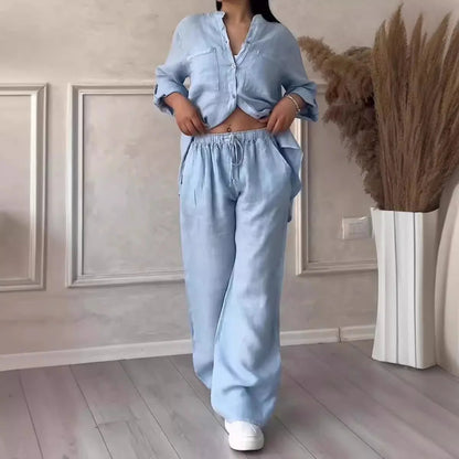 Losvallend damespak met rechte broek en lange mouwen – AVA SUIT - Glamorix
