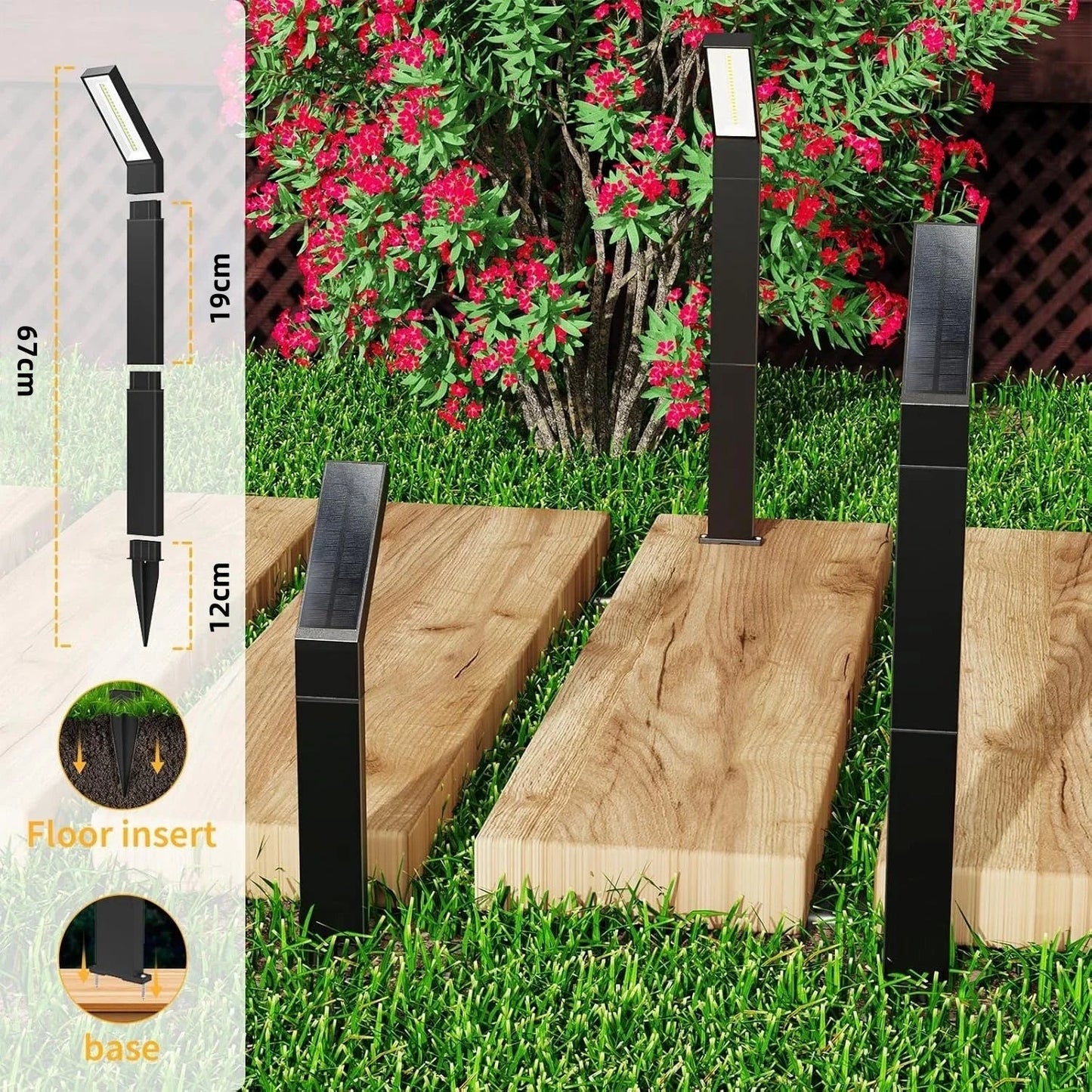 Solar Pathway Lights - 3-in-1 Adjustable Solar Garden Lights, IP65 Waterproof Outdoor Landscape Lighting - Glamorix