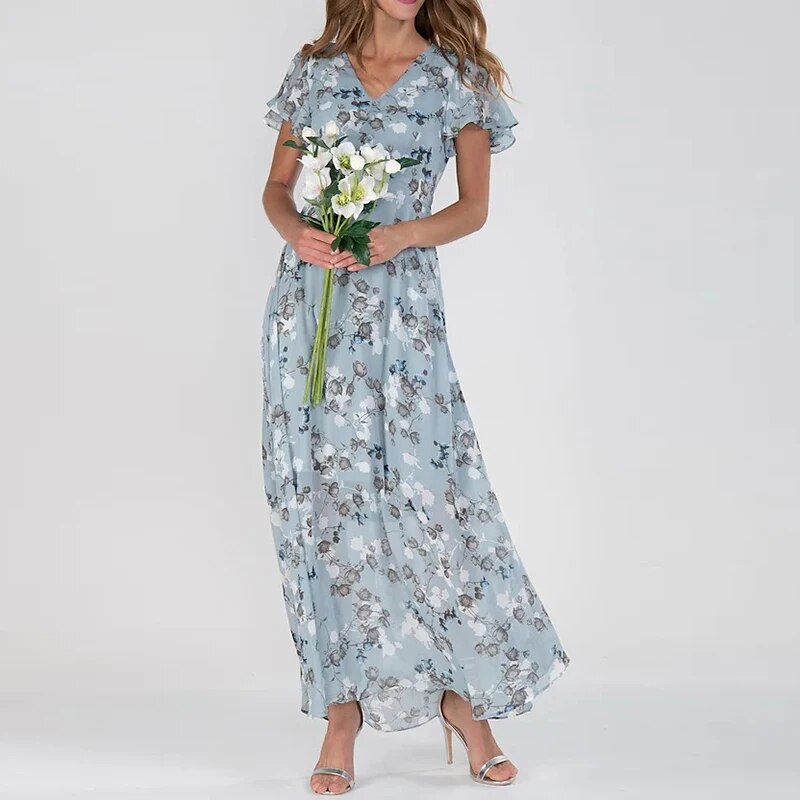 Vesna maxi-jurk met bloemenprint en v-hals voor dames – NOVA - Glamorix