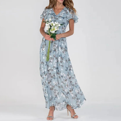 Vesna maxi-jurk met bloemenprint en v-hals voor dames – NOVA - Glamorix