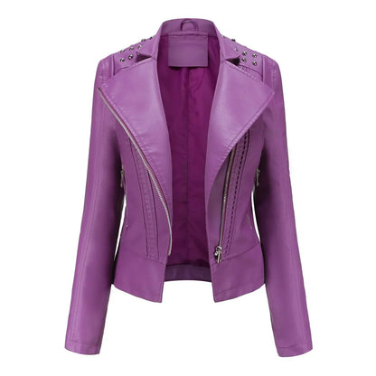DOUTZEN - Chaqueta de cuero slim con estilo para mujeres - Glamorix
