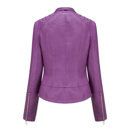 DOUTZEN - Chaqueta de cuero slim con estilo para mujeres - Glamorix