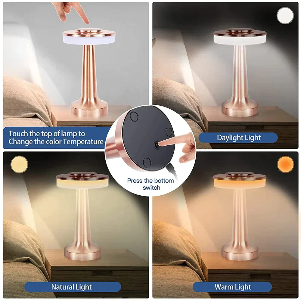 LumiCrest - Klassieke Draadloze Draagbare LED Tafellamp