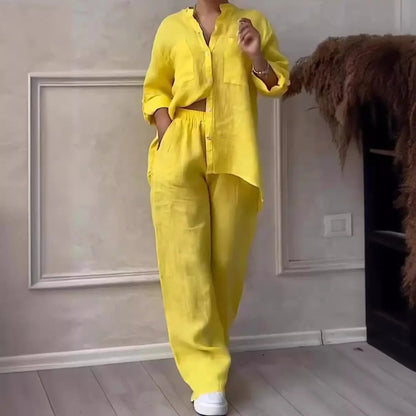Losvallend damespak met rechte broek en lange mouwen – AVA SUIT - Glamorix