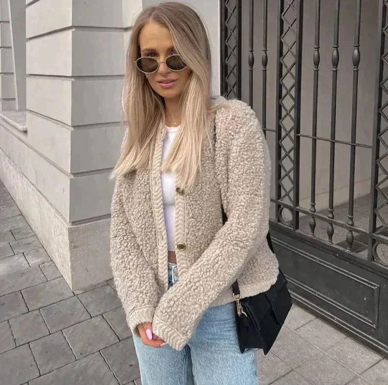 LILITH - Damesvest met knoopsluiting en warme sherpa voering