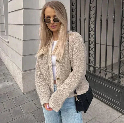 LILITH - Damesvest met knoopsluiting en warme sherpa voering