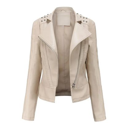 DOUTZEN - Chaqueta de cuero slim con estilo para mujeres - Glamorix