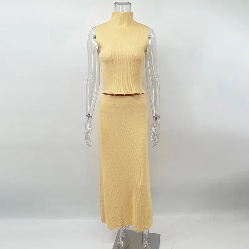 Mouwloze dames top en maxi rok set – SoléaSet - Glamorix