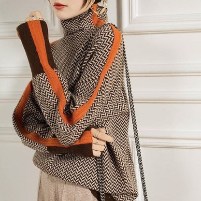 PENNI - Suéter de cuello alto jaspeado con llamativa franja de contraste para mujeres - Glamorix