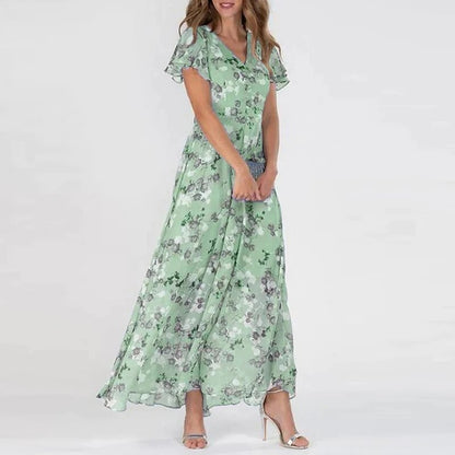 Vesna maxi-jurk met bloemenprint en v-hals voor dames – NOVA - Glamorix