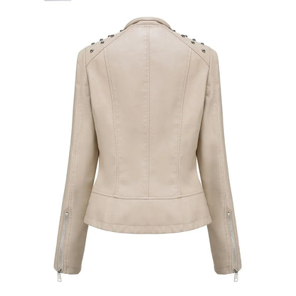 DOUTZEN - Chaqueta de cuero slim con estilo para mujeres - Glamorix