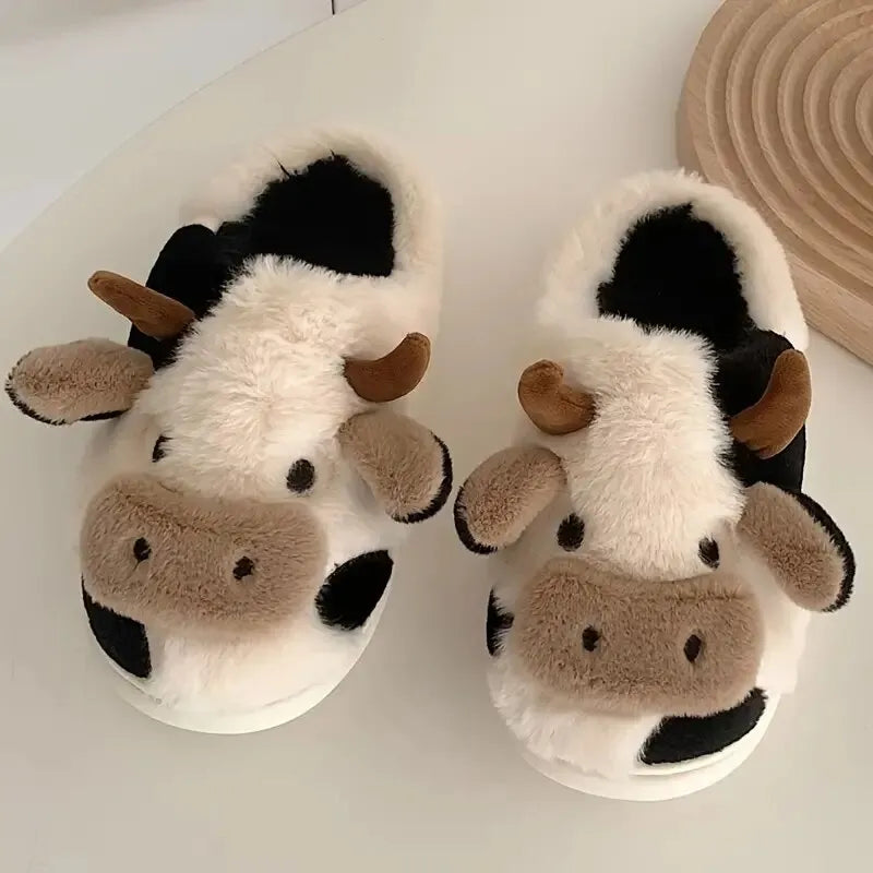 MOCHA - Pluche uniseks pantoffels met trendy koeienmotief