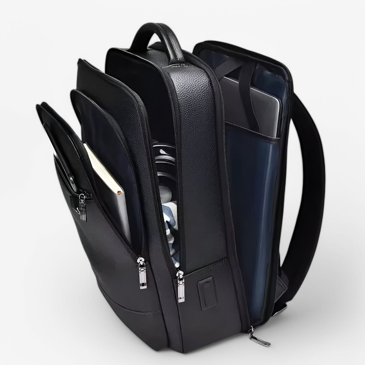 Luxe leren laptoprugzak met USB-poort – Montova Core - Glamorix