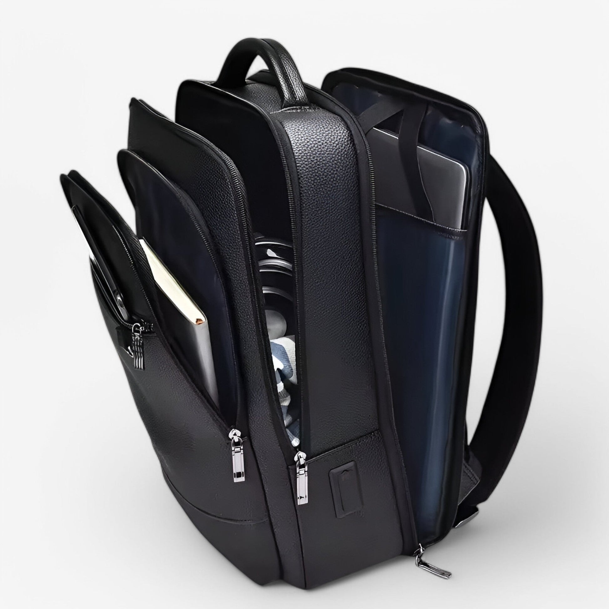Luxe leren laptoprugzak met USB-poort – Montova Core - Glamorix