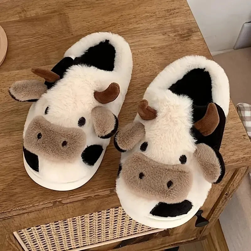 MOCHA - Pluche uniseks pantoffels met trendy koeienmotief