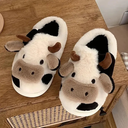 MOCHA - Pluche uniseks pantoffels met trendy koeienmotief