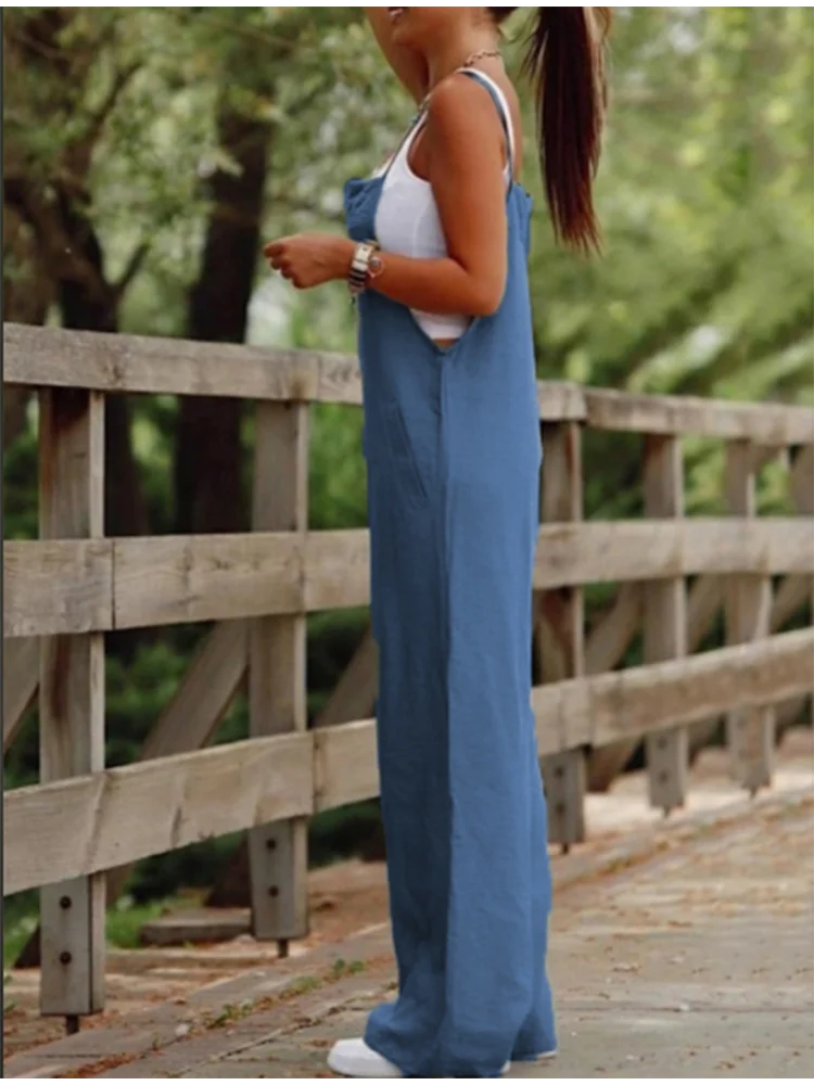Losvallende damesjumpsuit met wijde pijpen en verstelbare schouderbanden – LINA FLOWSUIT - Glamorix