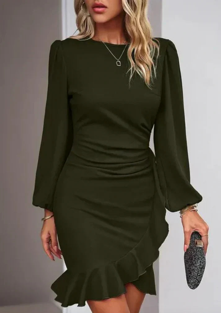 Elegante mini-jurk met lange mouwen en ruches voor dames – AMELIA