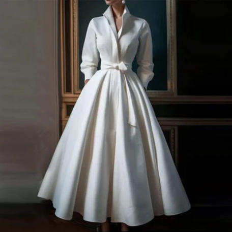 Elegante A-lijn maxi-jurk met lange mouwen voor dames – SOPHIA