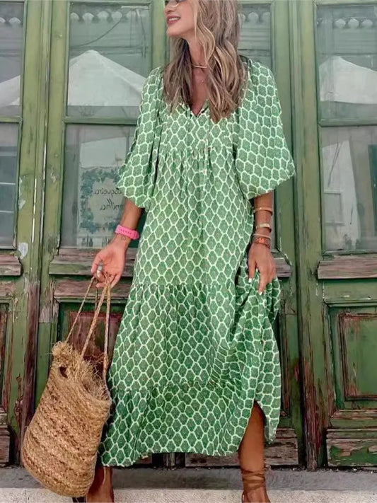 Luchtige maxi zomerjurk met diepe V-hals – AliraBreeze - Glamorix