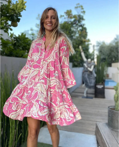 Vrouwen - Korte Zomerjurk - Losvallend Silhouet - Speelse Print - Zomergeluk - Glamorix
