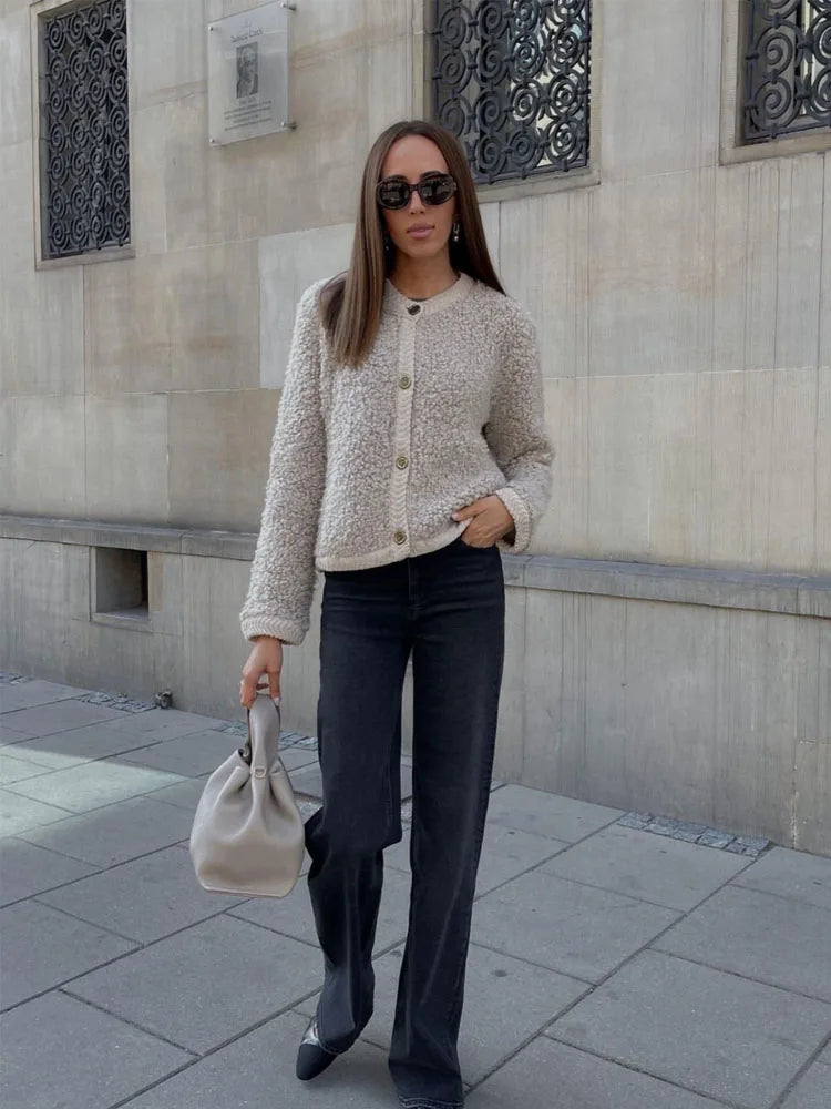 LILITH - Damesvest met knoopsluiting en warme sherpa voering