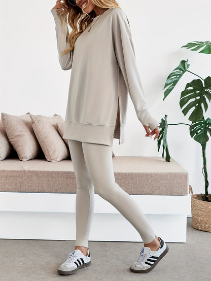 Set – Lange Top met Zijsplitten & Aansluitende Legging - Glamorix